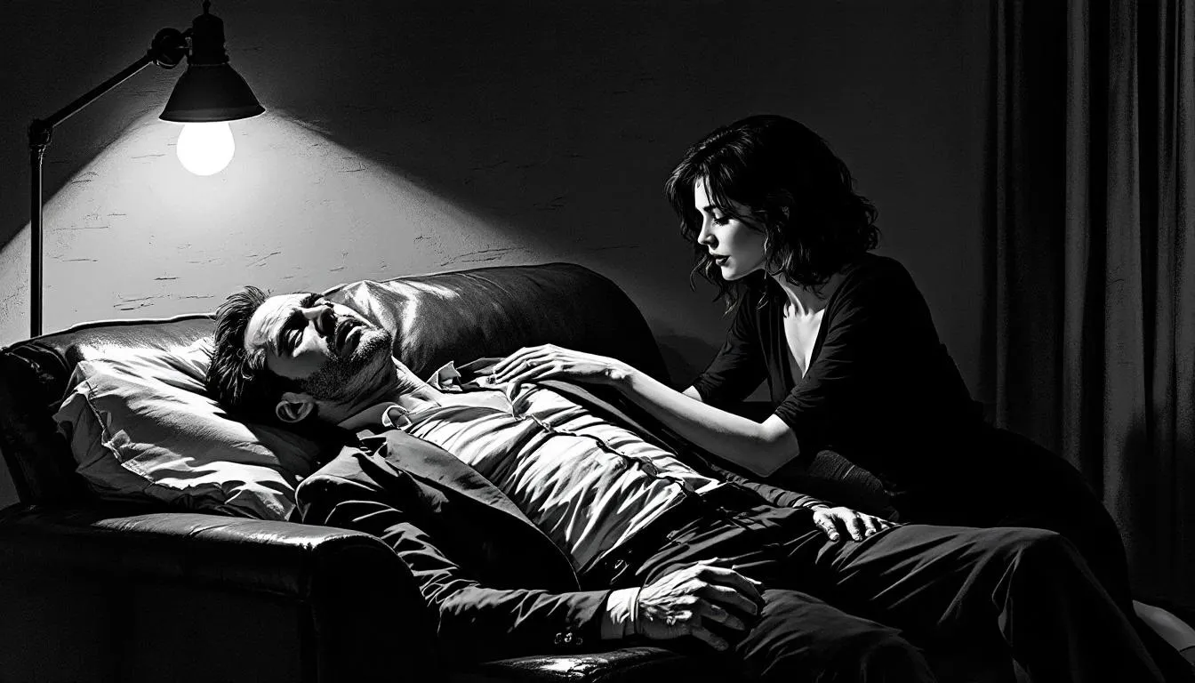 An illustration of aftercare following BDSM punishments.