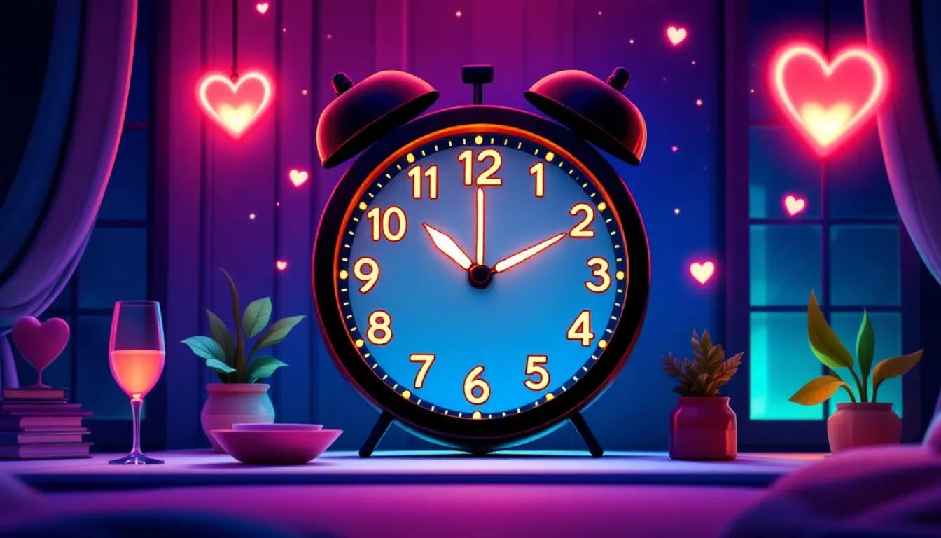 A clock indicating the ideal times to call a phone sex line, emphasizing late night and early morning hours.