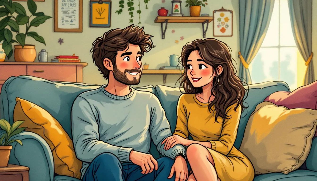An illustration of cuckold training tips, showcasing a couple discussing their fantasies.
