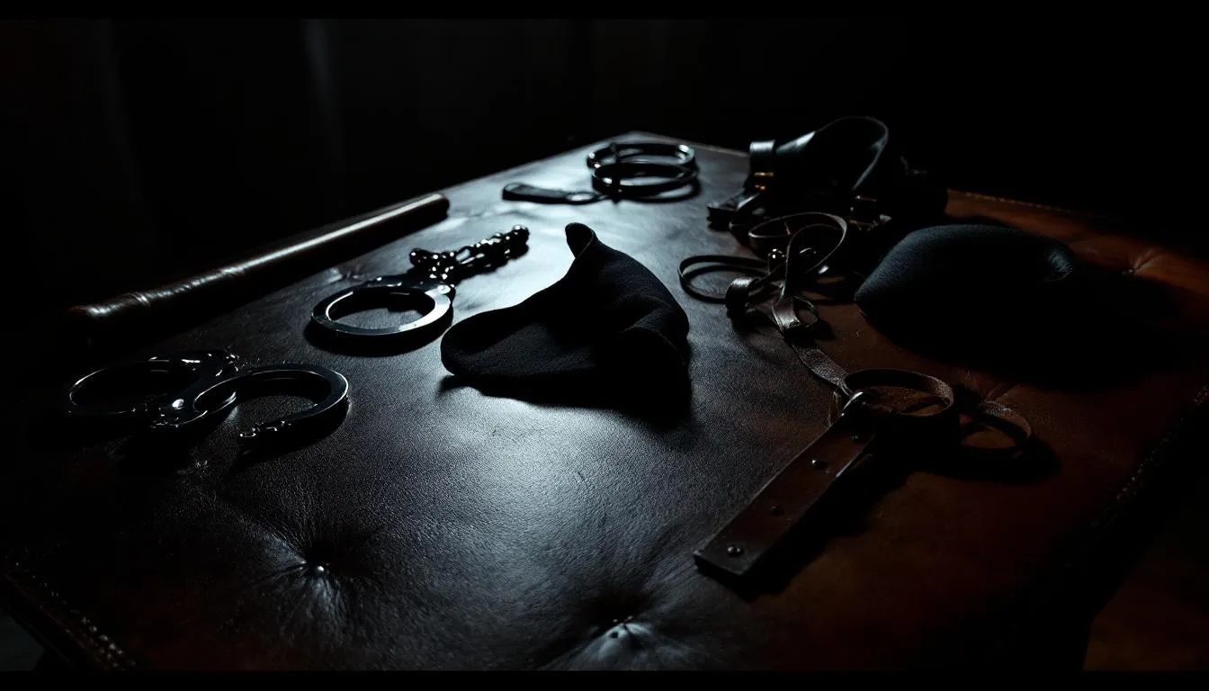 Different BDSM equipment and accessories used for domination.