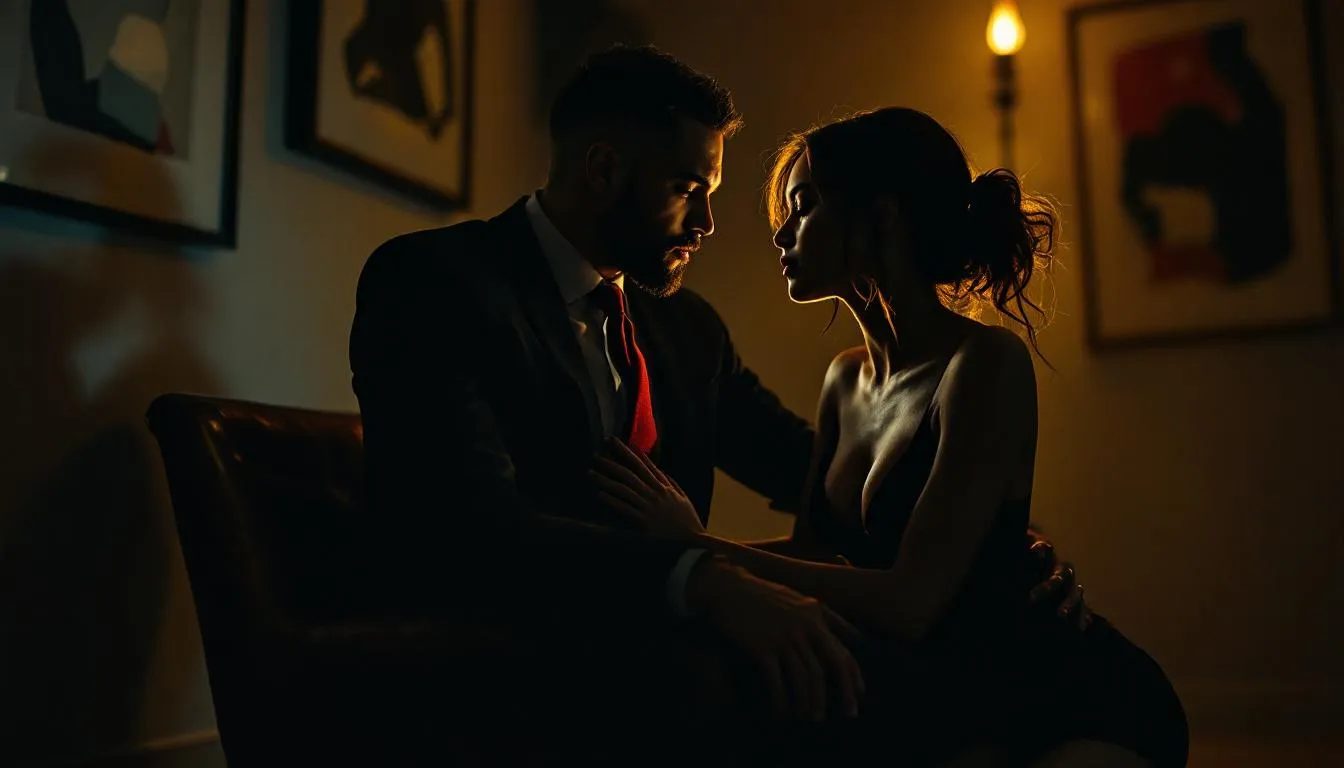 An intimate aftercare scene between a dom and submissive.