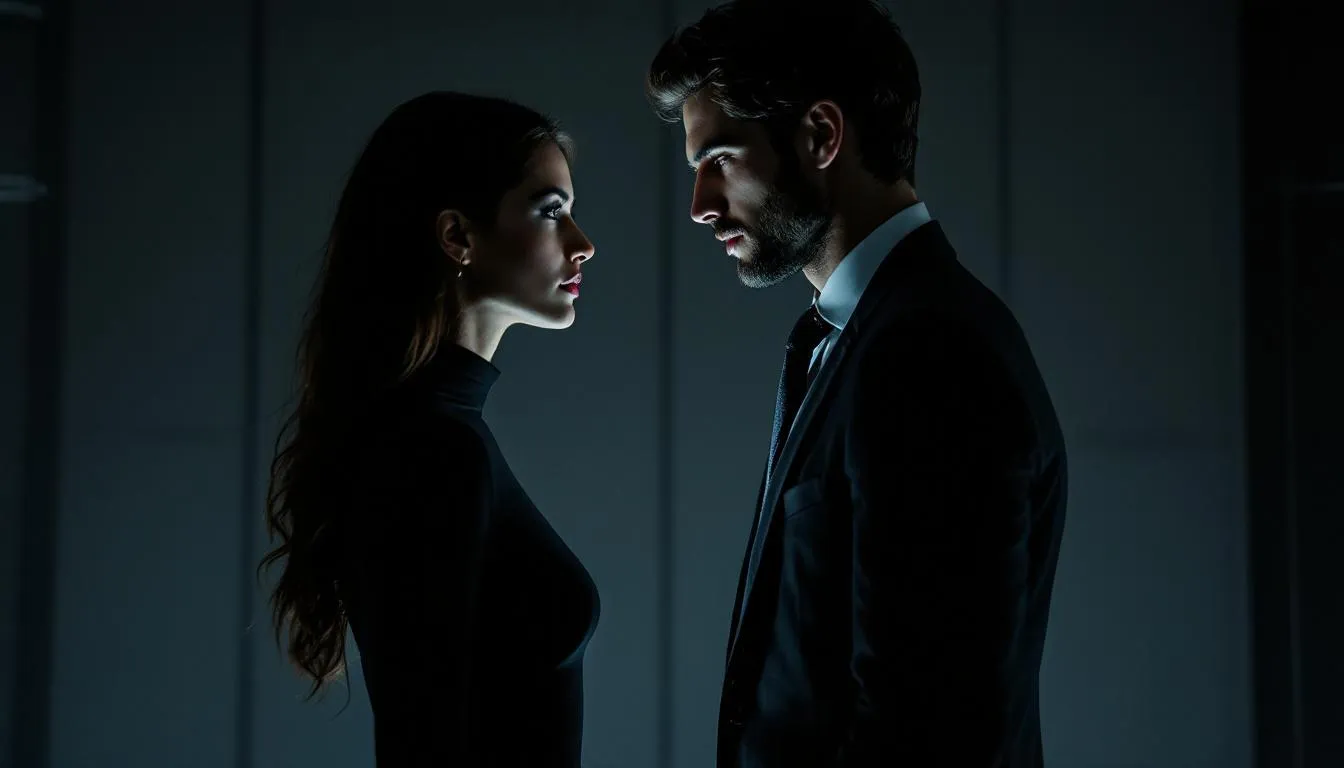 In a dimly lit room, a couple engages in a consensual non consent (CNC) scene, exploring their boundaries through psychological play and power exchange. The dominant partner uses verbal commands and safe words to ensure mutual respect and trust, creating an intense atmosphere filled with emotional and physical release.
