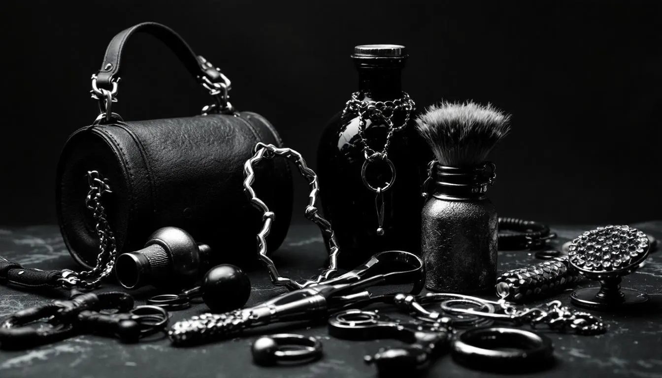 A collection of tools used in chastity play, showcasing their variety and purpose in a sexual context.
