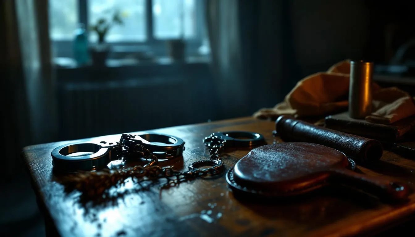 A selection of BDSM toys and props used for teacher-student roleplay.