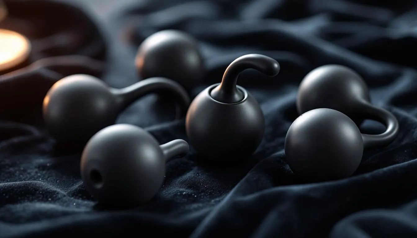 The image showcases an array of sex toys designed for men, including cock rings and ball stretchers, which are used for enhancing sexual pleasure and exploring different sensations during intimate activities. The toys are displayed in a visually appealing arrangement, emphasizing their potential for both pleasure and pain in a safe and consensual sexual experience.