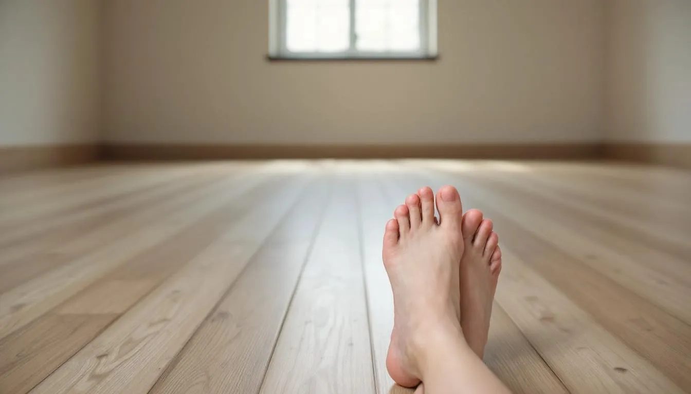 In this image, a pair of cute little bare feet are displayed, highlighting a fresh pedicure that enhances their appeal. The scene evokes themes of foot worship and sexual pleasure, often associated with foot fetish and BDSM practices, suggesting a playful exploration of power dynamics and sensuality.