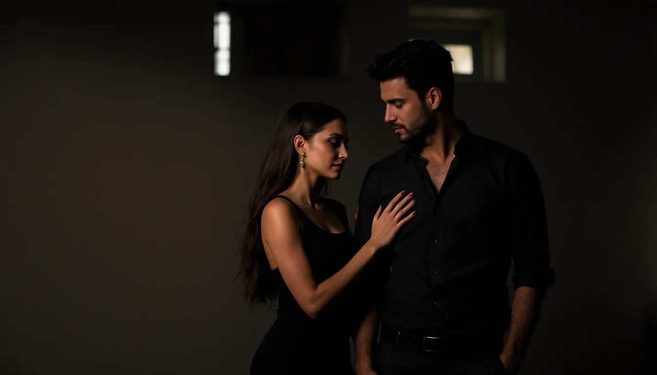 In the image, a man and a woman engage in an intimate moment of body worship, showcasing the dynamics of pleasure and reverence for each other's bodies. The scene captures the essence of connection and sensual expression as they explore each other's skin with gentle kisses and caresses, highlighting the beauty of their forms.