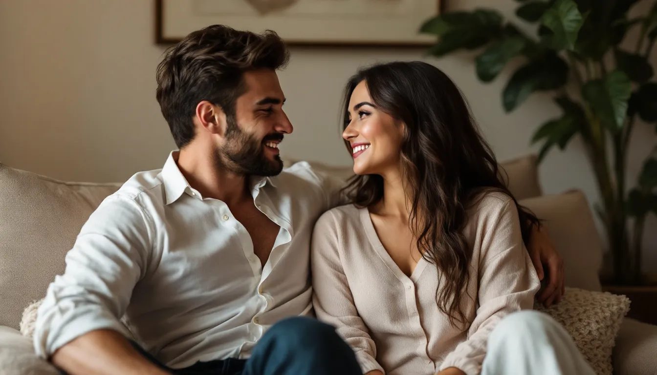 A couple engages in a sensual conversation, exploring their kinks and fetishes, including topics like foot fetish and BDSM play, while emphasizing the importance of clear communication and enthusiastic consent in their sexual relationship. The atmosphere is charged with sexual attraction as they share their desires and establish boundaries for a deeper connection.