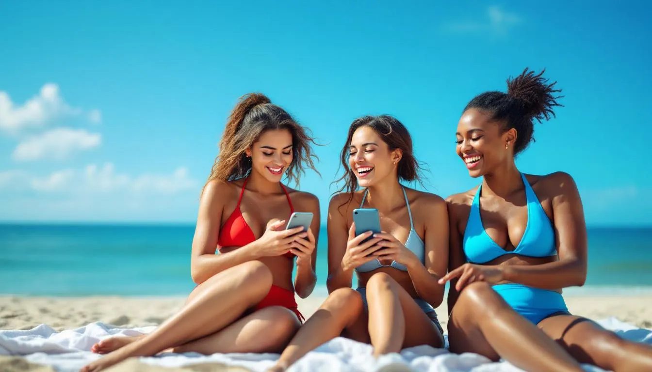 The image depicts a group of women dressed in alluring lingerie, each engaged with their smartphones, likely exploring adult chat platforms or casual chat in digital spaces. Their expressions convey a mix of excitement and connection, reflecting the intimate experiences and real relationships that can be fostered in today's online environments.