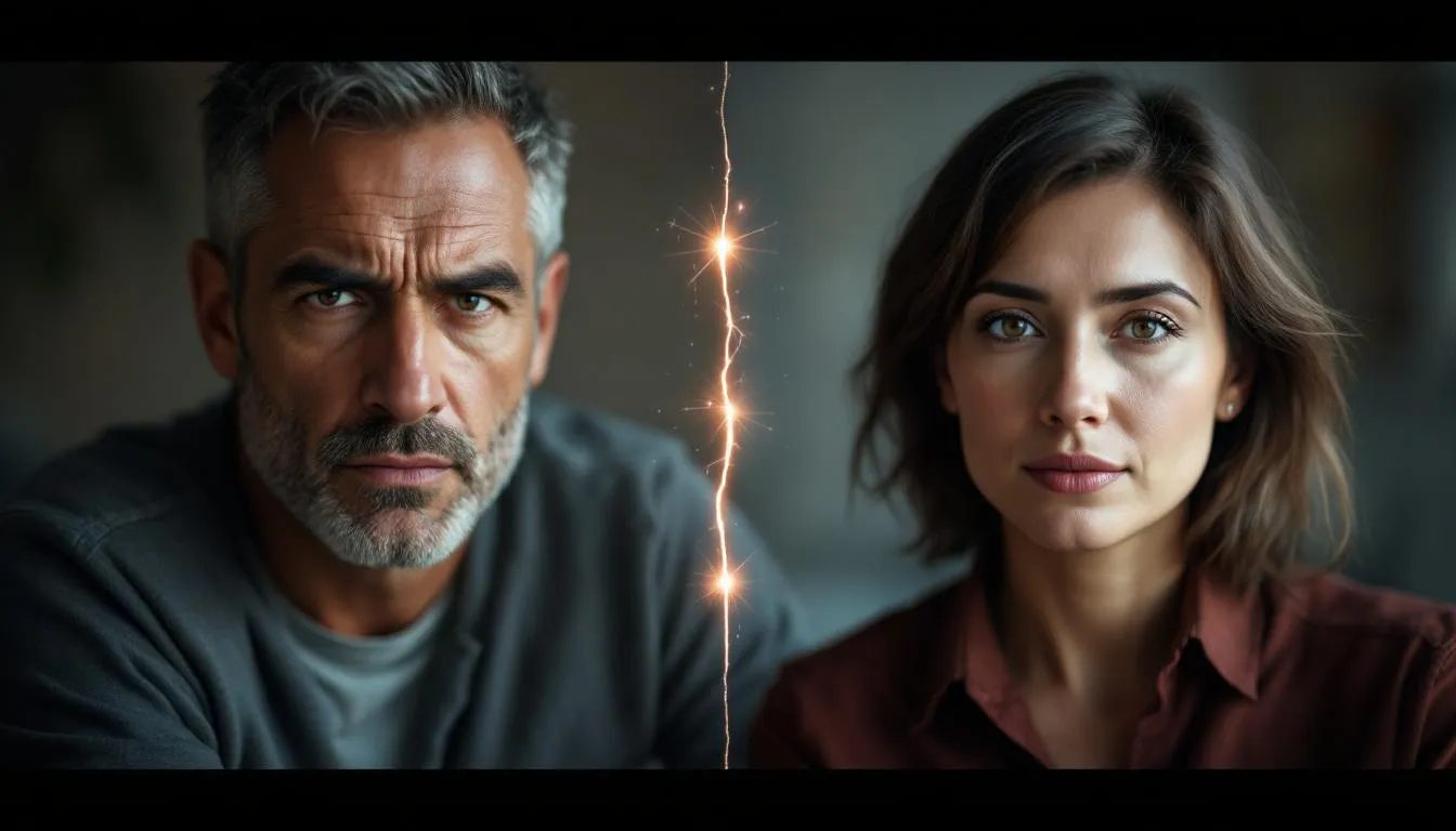 The image depicts a participant engaged in a split roleplay scenario, illustrating the contrast between their intense focus in a realistic roleplay exercise on one side and their confident, empathetic demeanor in a real-life situation on the other. A glowing thread connects these moments, symbolizing the transfer of essential skills like active listening and conflict resolution from a safe and controlled environment to everyday life.