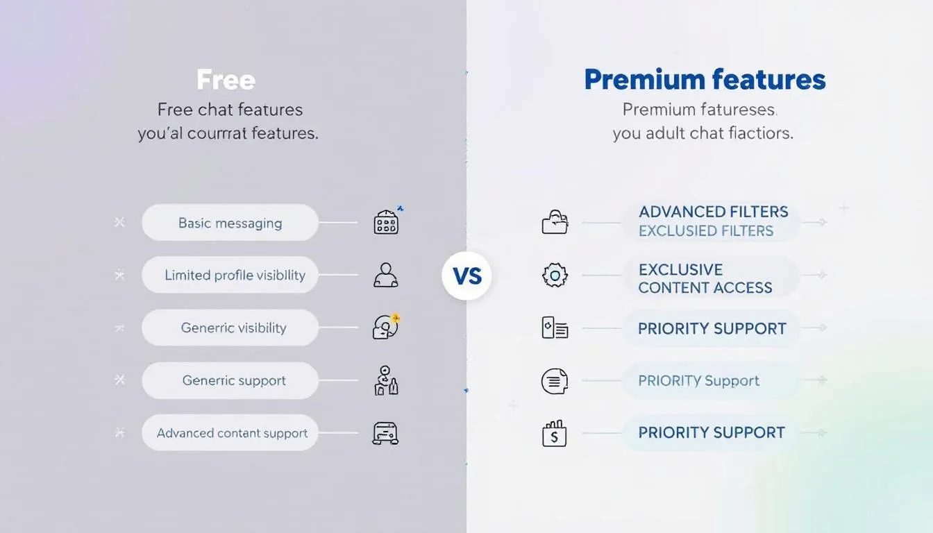 A comparison image showing free and premium features of adult chat platforms.