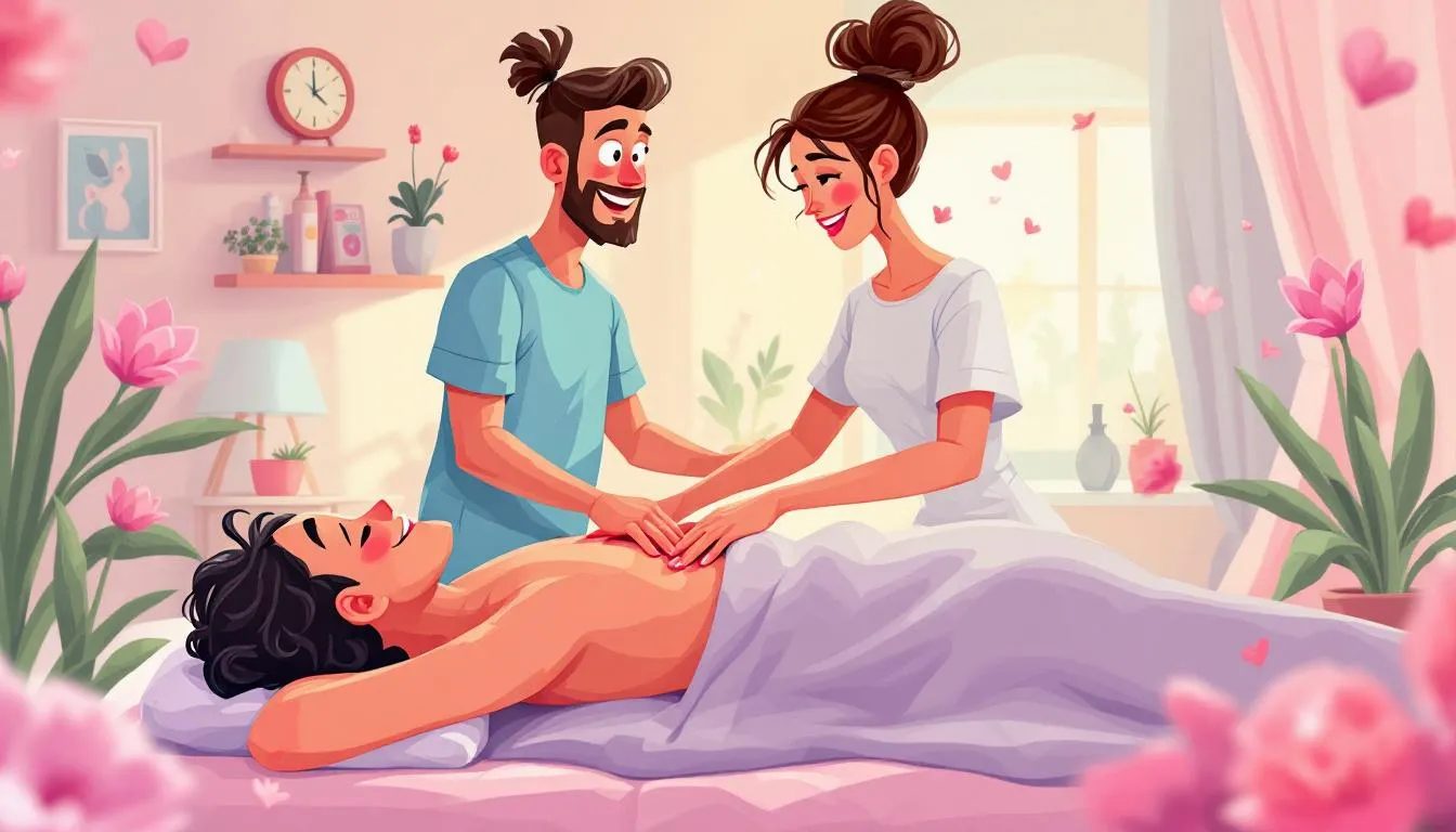 An erotic massage therapy scene showcasing a therapist providing a sensual experience, emphasizing the theme of sexual fantasies.
