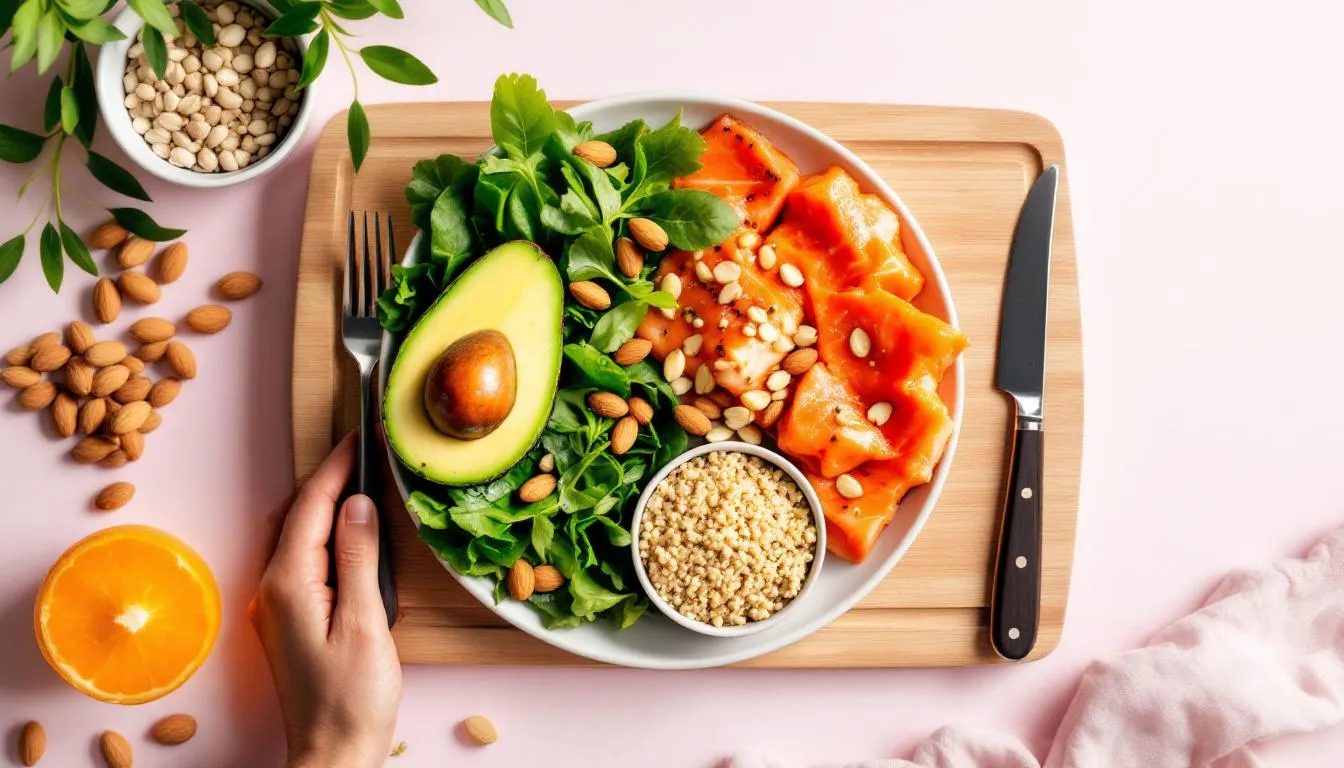 A balanced meal showcasing healthy foods that can improve sexual endurance.